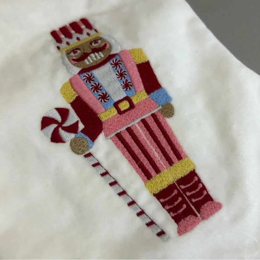 Pottery Barn / West Elm White Christmas Stocking Nutcracker Hand-Felted Wool NEW